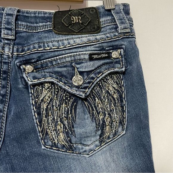 29 X 31 Miss Me Wings Embellished Straight Blue Jeans - Picture 6 of 14